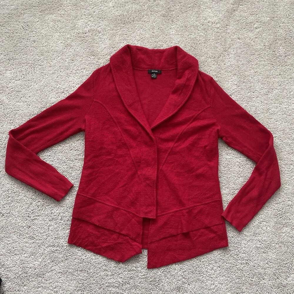 Alfani Womens Red Cardigan Sweater 100% Merino Wool Medium
